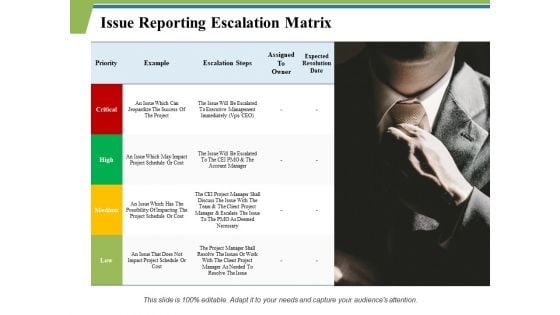 Issue Reporting Escalation Matrix Ppt PowerPoint Presentation Show Templates