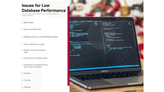Issues For Low Database Performance Ppt PowerPoint Presentation Professional Display PDF Issues For Low Database Performance Ppt PowerPoint Presentation Professional Display PDF