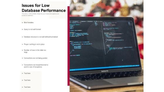 Issues For Low Database Performance Ppt PowerPoint Presentation Professional Display PDF