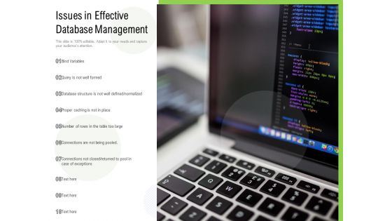 Issues In Effective Database Management Ppt PowerPoint Presentation Gallery Example Introduction PDF