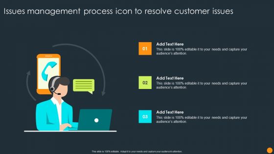 Issues Management Process Icon To Resolve Customer Issues Ppt Layouts Ideas PDF