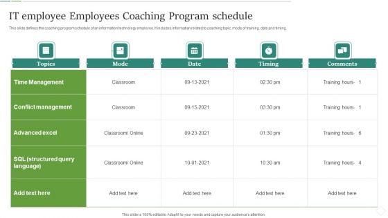 It Employee Employees Coaching Program Schedule Brochure PDF