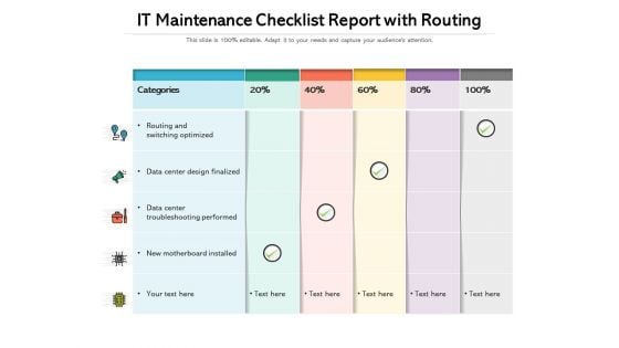 It Maintenance Checklist Report With Routing Ppt PowerPoint Presentation Professional Themes PDF