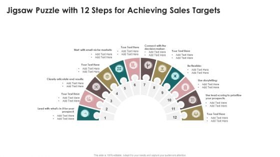 Jigsaw Puzzle With 12 Steps For Achieving Sales Targets Demonstration PDF