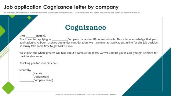 Job Application Cognizance Letter By Company Icons PDF