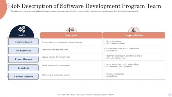 Job Description Of Software Development Program Team Infographics PDF