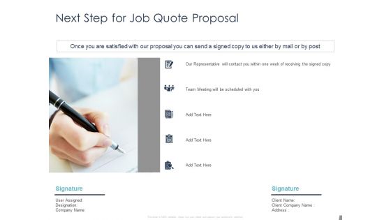 Job Estimate Next Step For Job Quote Proposal Ppt Pictures Graphics Download PDF