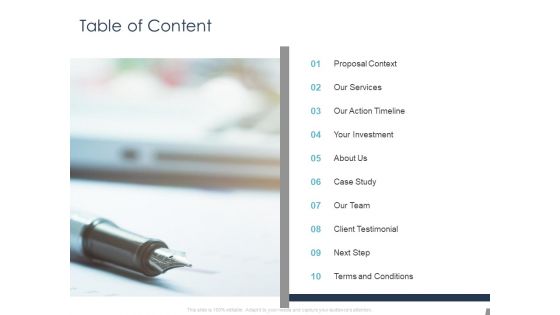 Job Estimate Table Of Content Ppt Layouts Model PDF