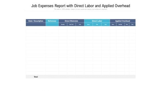 Job Expenses Report With Direct Labor And Applied Overhead Ppt PowerPoint Presentation Show Introduction PDF