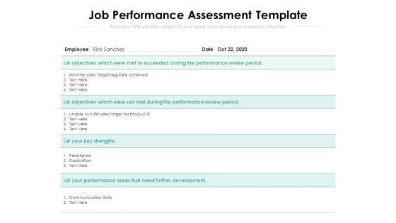 Job Performance Assessment Template Ppt PowerPoint Presentation File Demonstration PDF