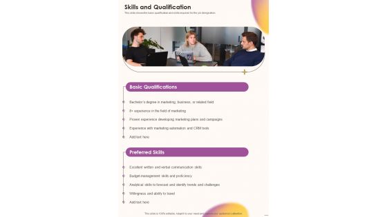 Job Vacancy Proposal Skills And Qualification One Pager Sample Example Document Job Vacancy Proposal Skills And Qualification One Pager Sample Example Document