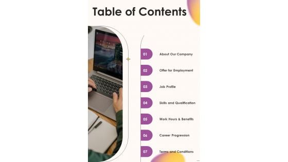 Job Vacancy Proposal Table Of Contents One Pager Sample Example Document Job Vacancy Proposal Table Of Contents One Pager Sample Example Document