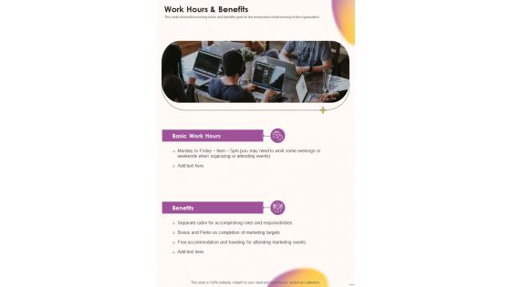 Job Vacancy Proposal Work Hours And Benefits One Pager Sample Example Document