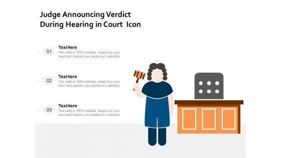 Judge Announcing Verdict During Hearing In Court Icon Ppt PowerPoint Presentation Show Design Templates PDF