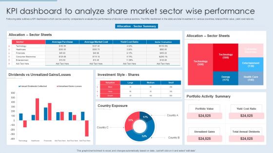 KPI Dashboard To Analyze Share Market Sector Wise Performance Summary PDF