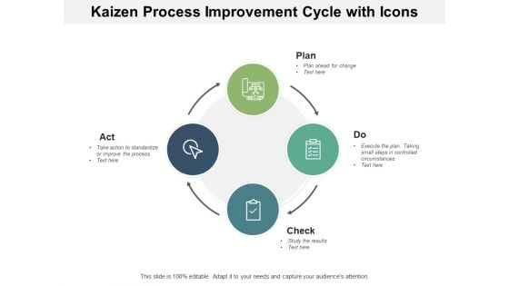 Kaizen Process Improvement Cycle With Icons Ppt PowerPoint Presentation Outline Slideshow