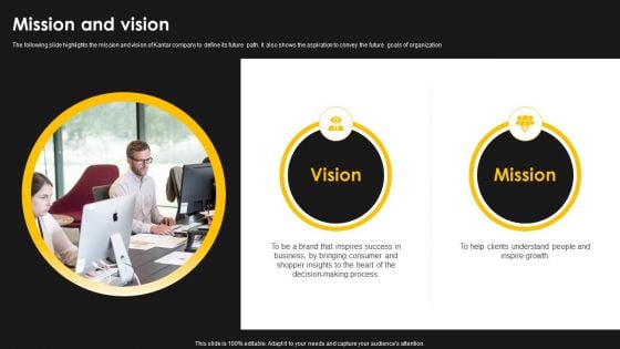 Kantar Consulting Company Outline Mission And Vision Icons PDF