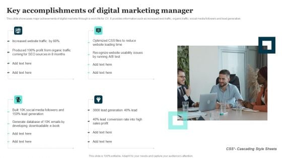 Key Accomplishments Of Digital Marketing Manager Themes PDF