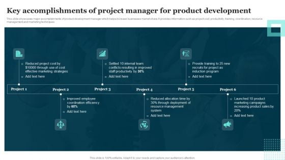 Key Accomplishments Of Project Manager For Product Development Structure PDF