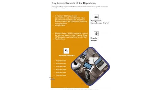 Key Accomplishments Of The Department One Pager Documents