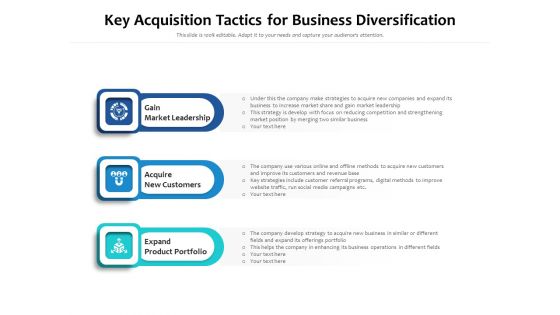 Key Acquisition Tactics For Business Diversification Ppt PowerPoint Presentation Summary Sample PDF