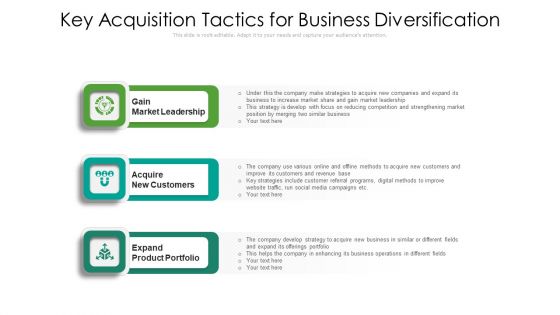Key Acquisition Tactics For Business Diversification Ppt Styles Slides PDF