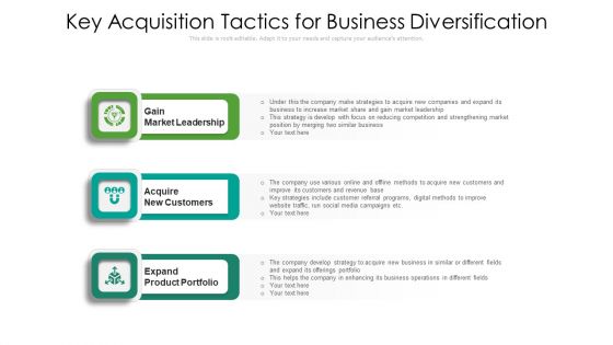 Key Acquisition Tactics For Business Diversification Ppt Styles Slides PDF Key Acquisition Tactics For Business Diversification Ppt Styles Slides PDF