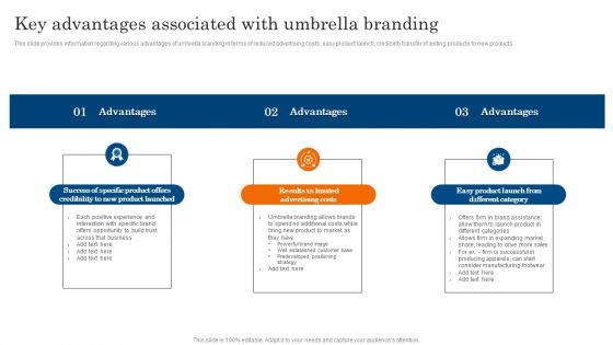 Key Advantages Associated With Umbrella Branding Ppt PowerPoint Presentation File Outline PDF