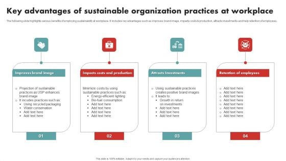 Key Advantages Of Sustainable Organization Practices At Workplace Guidelines PDF Key Advantages Of Sustainable Organization Practices At Workplace Guidelines PDF