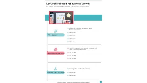 Key Area Focused For Business Growth One Pager Documents