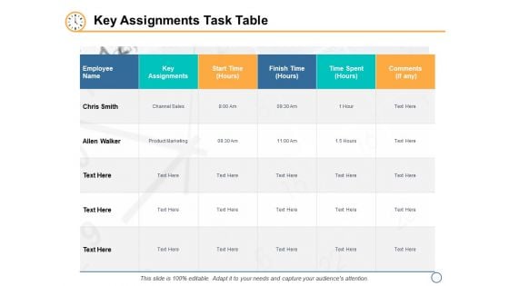 Key Assignments Task Table Ppt PowerPoint Presentation Infographics Designs Download