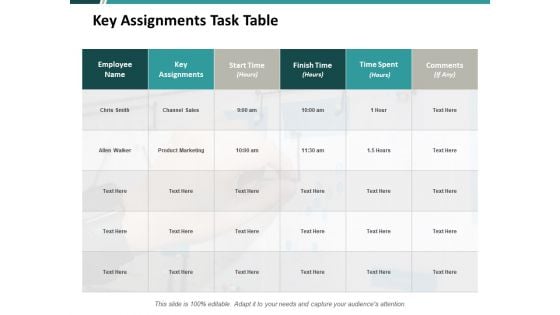 Key Assignments Task Table Ppt PowerPoint Presentation Model Objects