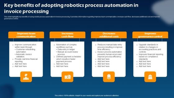 Key Benefits Of Adopting Robotics Process Automation In Invoice Processing Background PDF