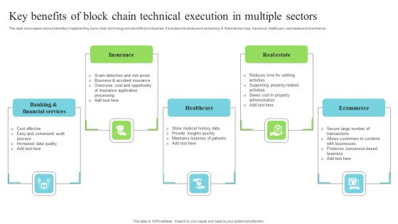 Key Benefits Of Block Chain Technical Execution In Multiple Sectors Clipart PDF