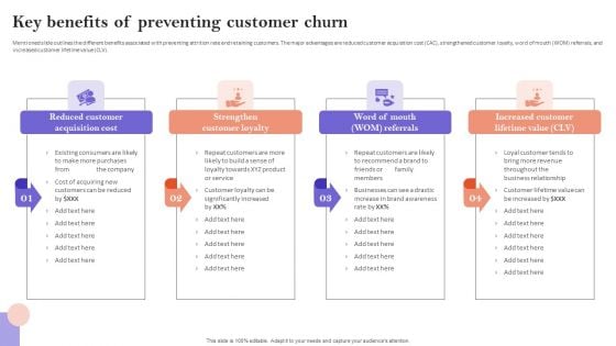 Key Benefits Of Preventing Customer Churn Brochure PDF Key Benefits Of Preventing Customer Churn Brochure PDF