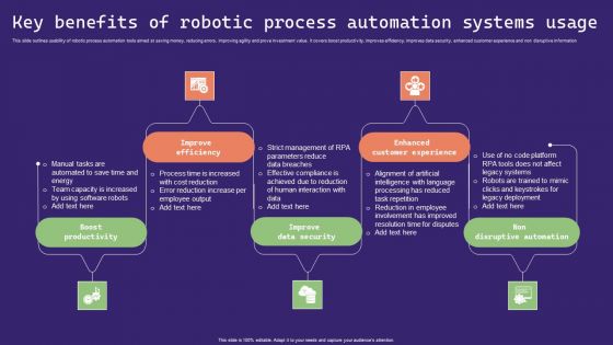 Key Benefits Of Robotic Process Automation Systems Usage Rules PDF