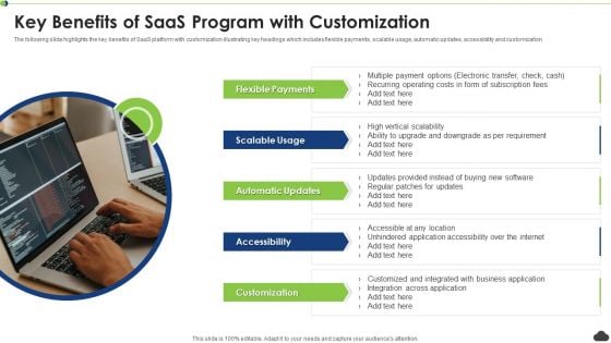 Key Benefits Of Saas Program With Customization Ppt PowerPoint Presentation File Icon PDF