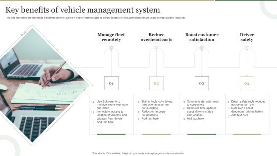 Key Benefits Of Vehicle Management System Background PDF