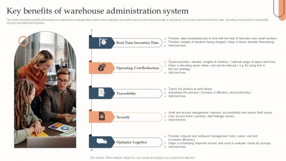 Key Benefits Of Warehouse Administration System Clipart PDF