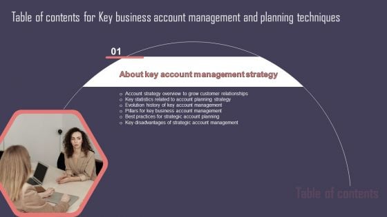 Key Business Account Management And Planning Techniques Table Of Contents Ideas PDF