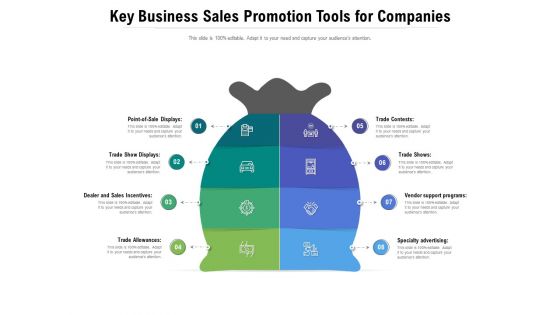 Key Business Sales Promotion Tools For Companies Ppt PowerPoint Presentation Summary Slide Portrait