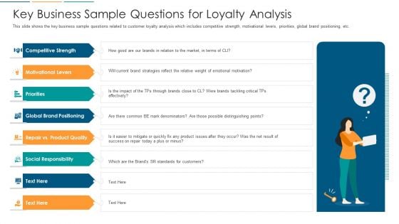 Key Business Sample Questions For Loyalty Analysis Ppt Portfolio Graphics Design PDF