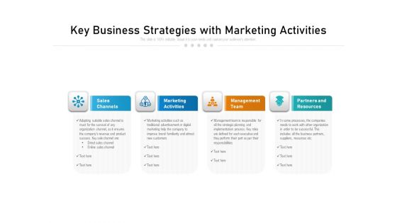 Key Business Strategies With Marketing Activities Ppt PowerPoint Presentation File Design Ideas PDF