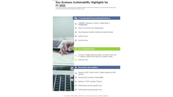 Key Business Sustainability Highlights For FY 2022 One Pager Documents Key Business Sustainability Highlights For FY 2022 One Pager Documents