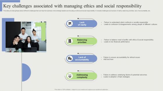 Key Challenges Associated With Managing Ethics And Social Responsibility Slides PDF