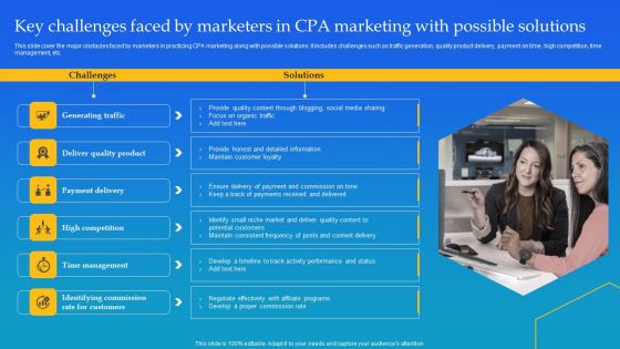 Key Challenges Faced By Marketers In CPA Marketing With Possible Solutions Ppt Summary Influencers PDF