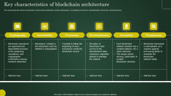 Key Characteristics Of Blockchain Architecture Involving Cryptographic Ledger To Enhance Background PDF