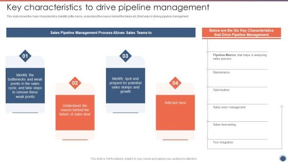 Key Characteristics To Drive Pipeline Management Sales Funnel Management Strategies To Increase Sales Brochure PDF