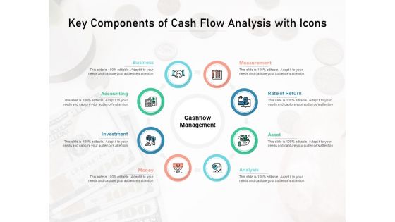 Key Components Of Cash Flow Analysis With Icons Ppt PowerPoint Presentation Icon Backgrounds