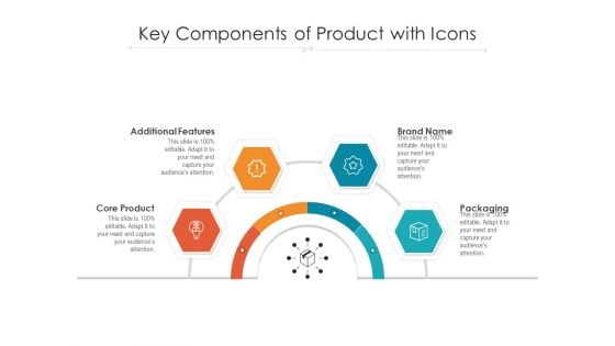 Key Components Of Product With Icons Ppt PowerPoint Presentation Gallery Graphics PDF